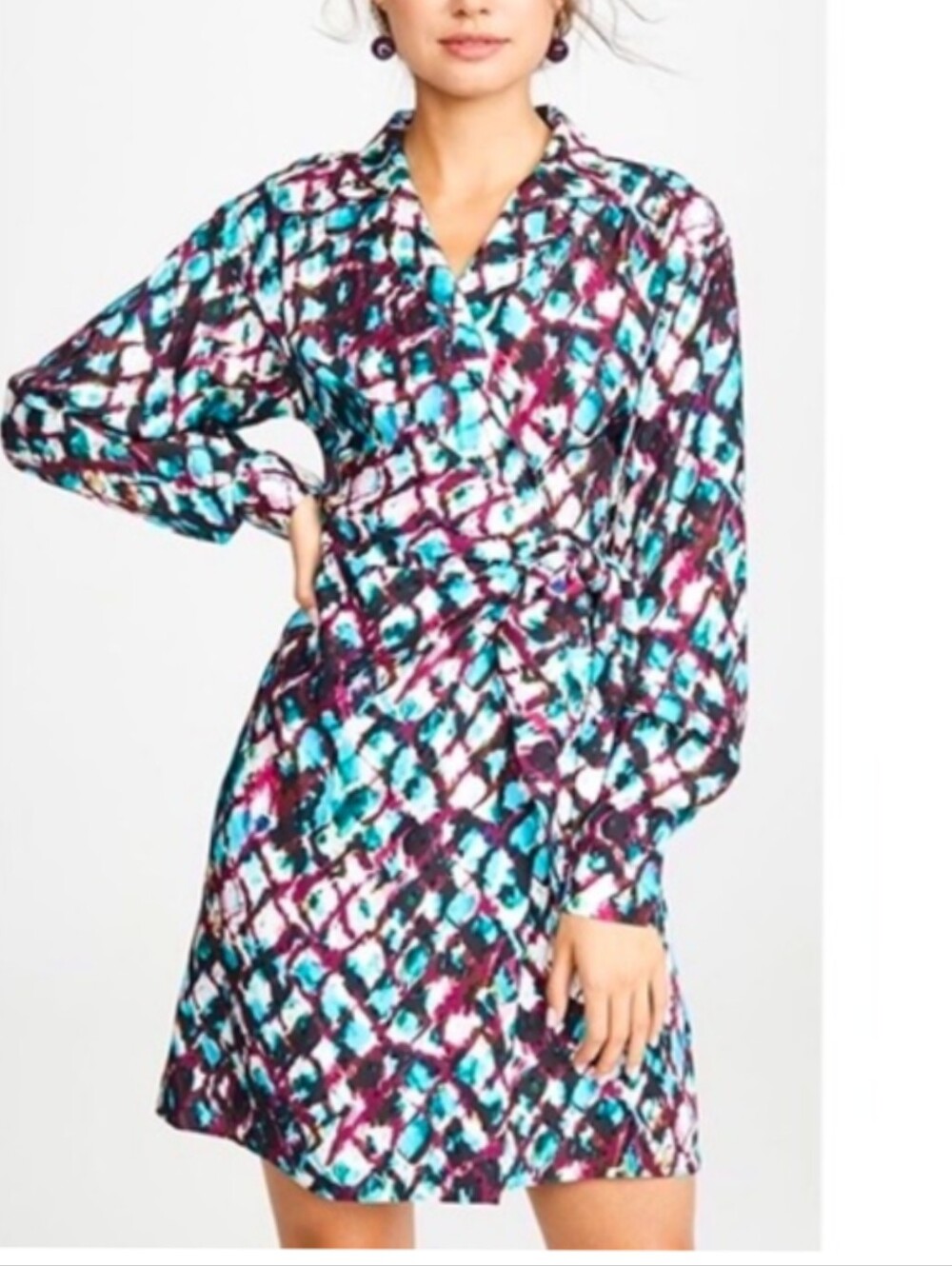 New Saloni Mari Watercolor Print Silk Mini Dress